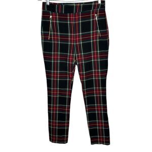 Zara Red Plaid Side Zipper Trousers. Size Small.